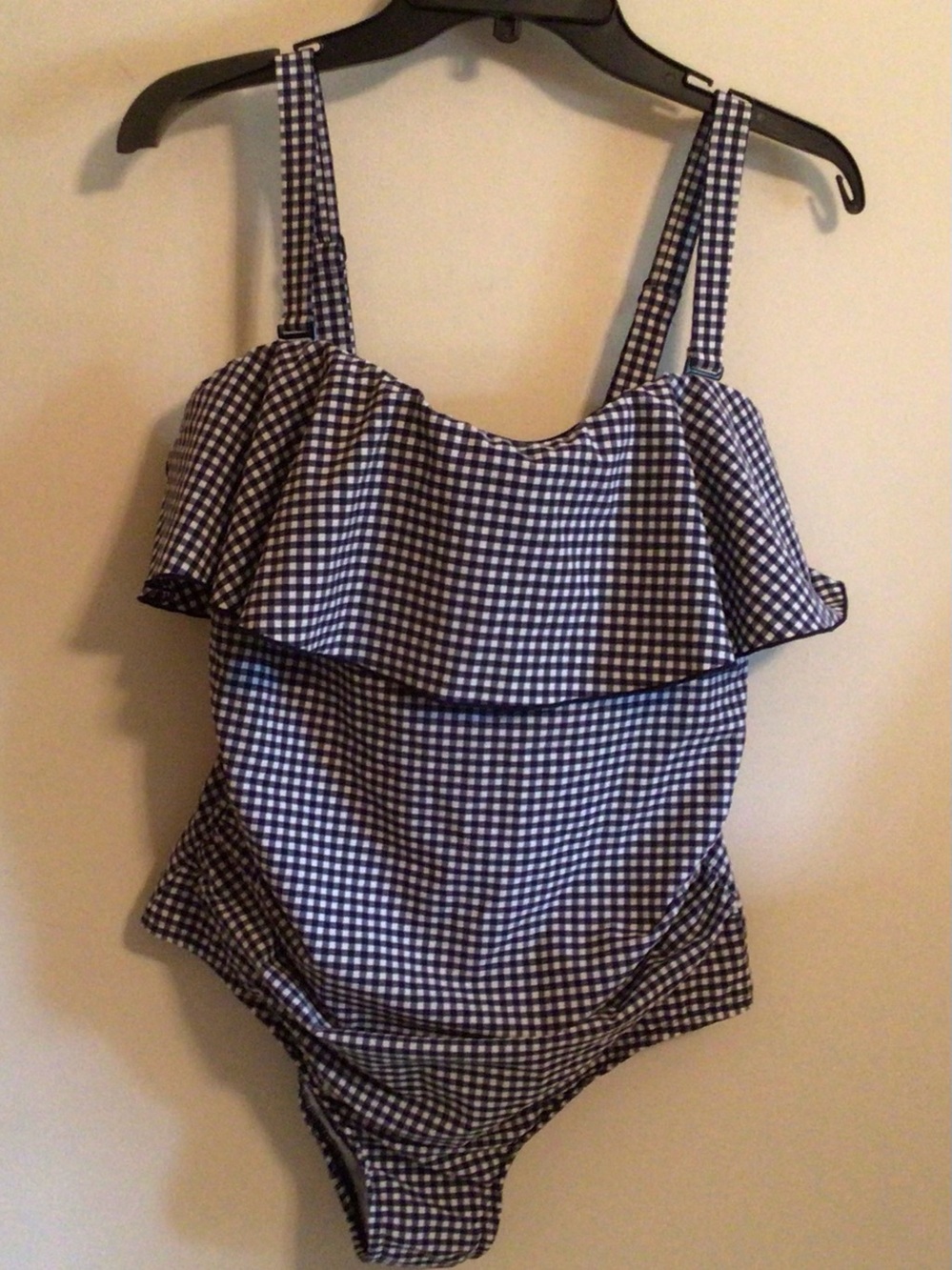 Kona Sol Navy Blue/White Gingham Check Swimsuit Sz 14W